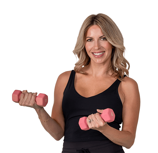 A McClure fitness instructor lifts two pink weights.